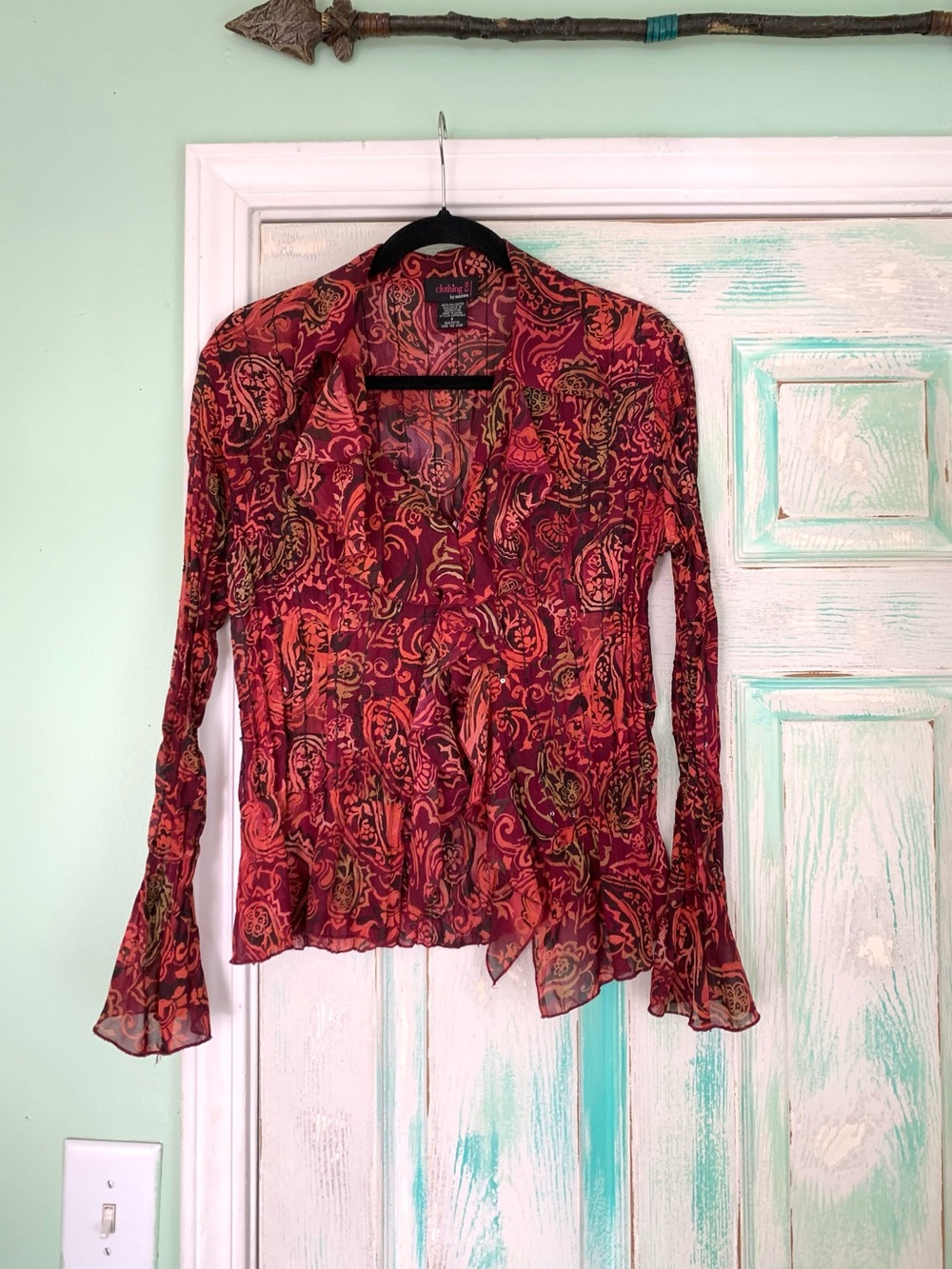 Vintage Y2K 90’s/2000’s Clothing Co. By Notations Red Paisley Ruffled Blouse